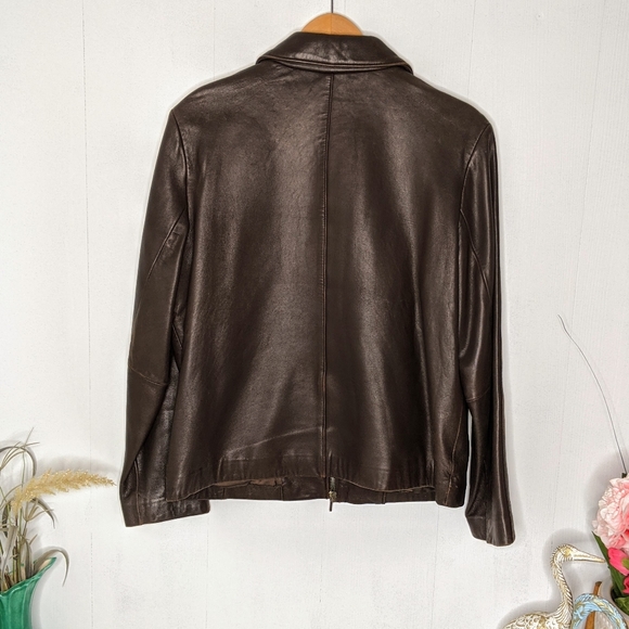 SOLD! Eddie Bauer Women's Dk Brown Leather Jacket Med - Picture 4 of 6